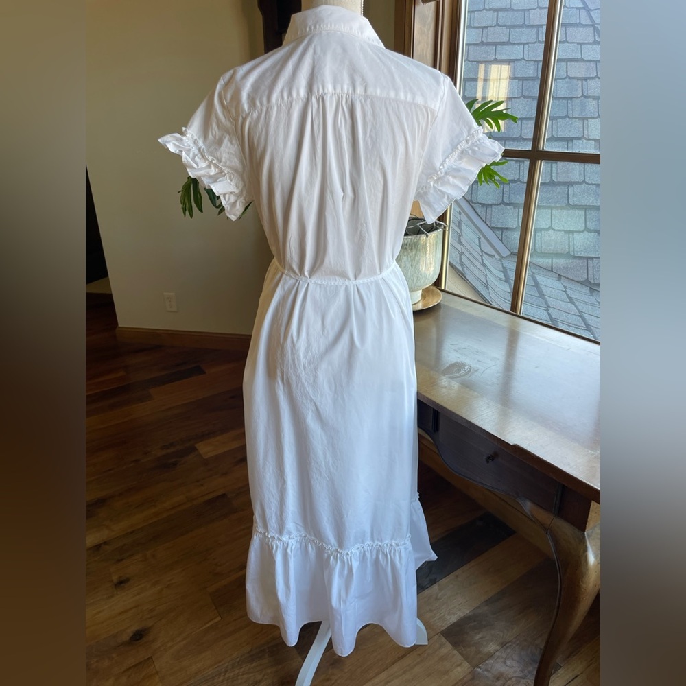 J. Crew White Ruffle Sleeve Amelia Maxi Shirt Dress in Cotton Poplin Size S - Picture 4 of 15